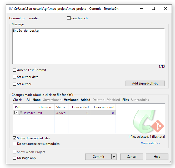 como criar arquivo pasta git gui windows 3