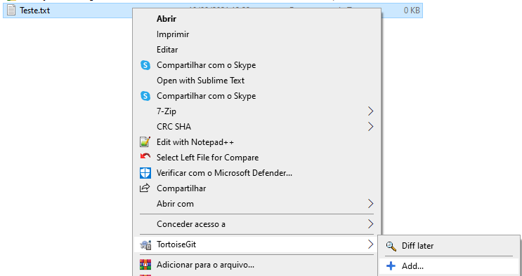 como criar arquivo pasta git gui windows 1