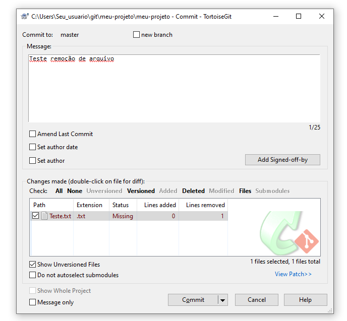 como excluir arquivo pasta git gui windows 3