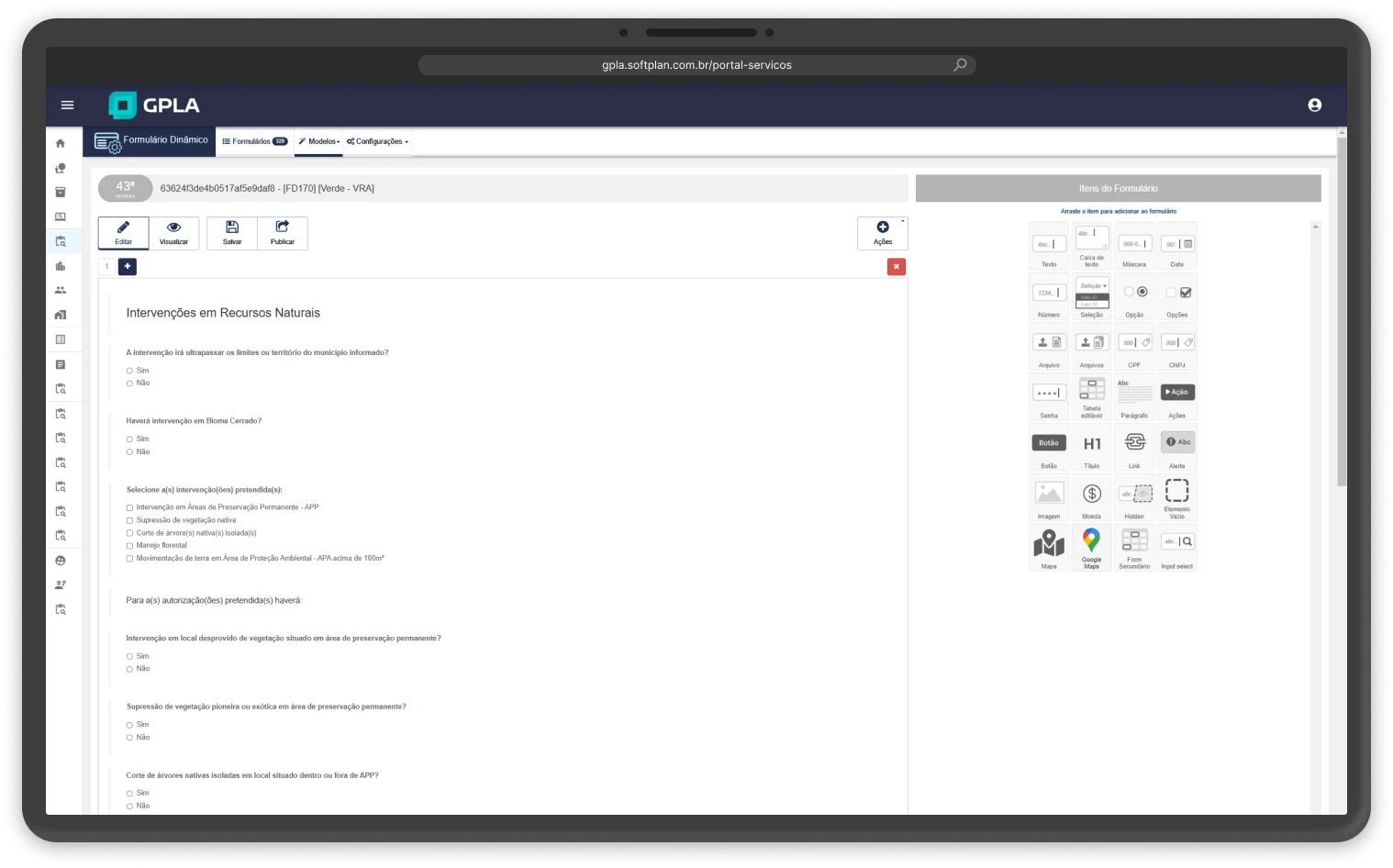 Tela do sistema da solução de Processos Digitais e Administrativos: GPLA