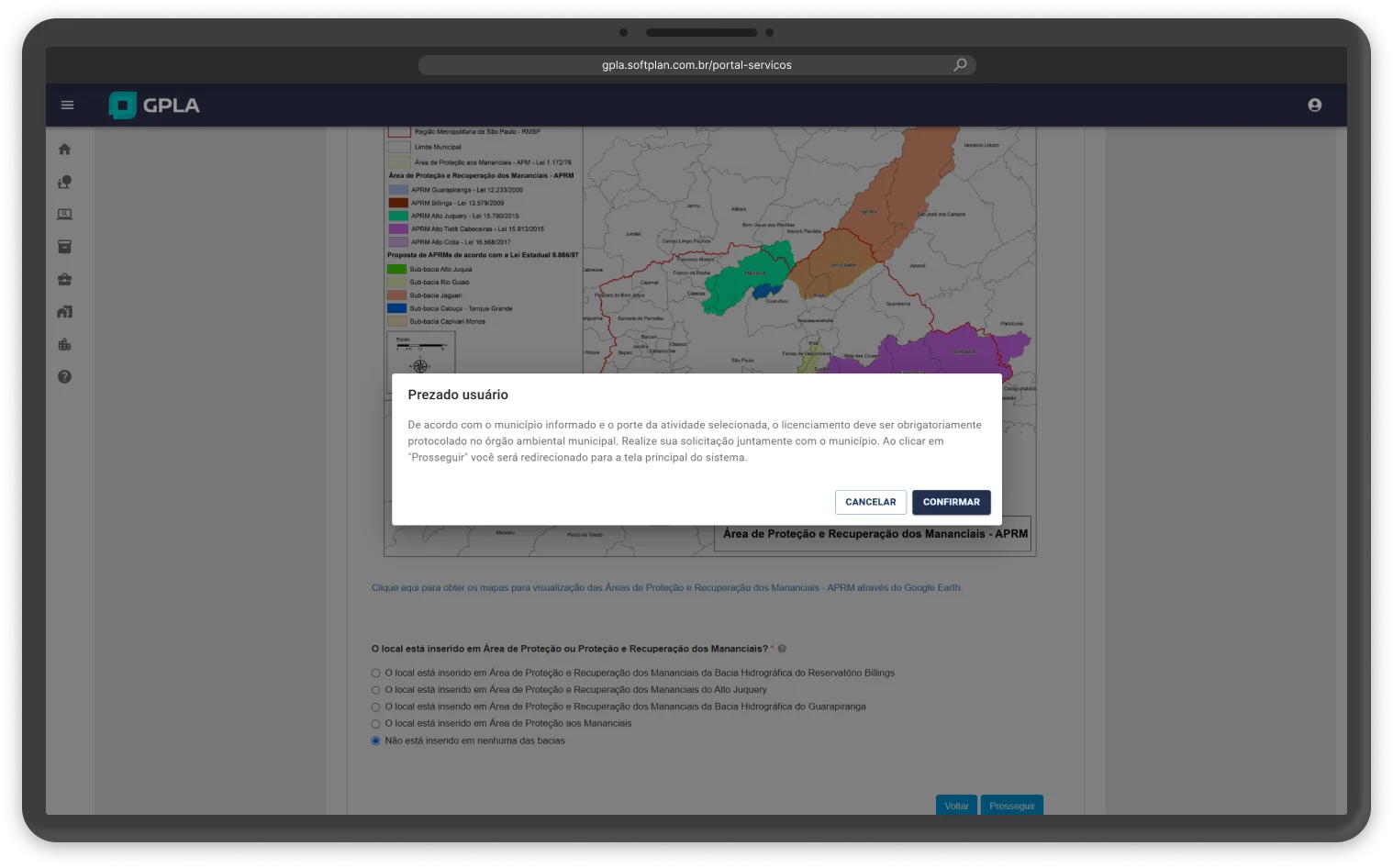 Tela do sistema da solução de Processos Digitais e Administrativos: GPLA